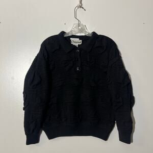 Oriana Stalia Quarter Button Up Black Collared Long Sleeved Womens Top Size S